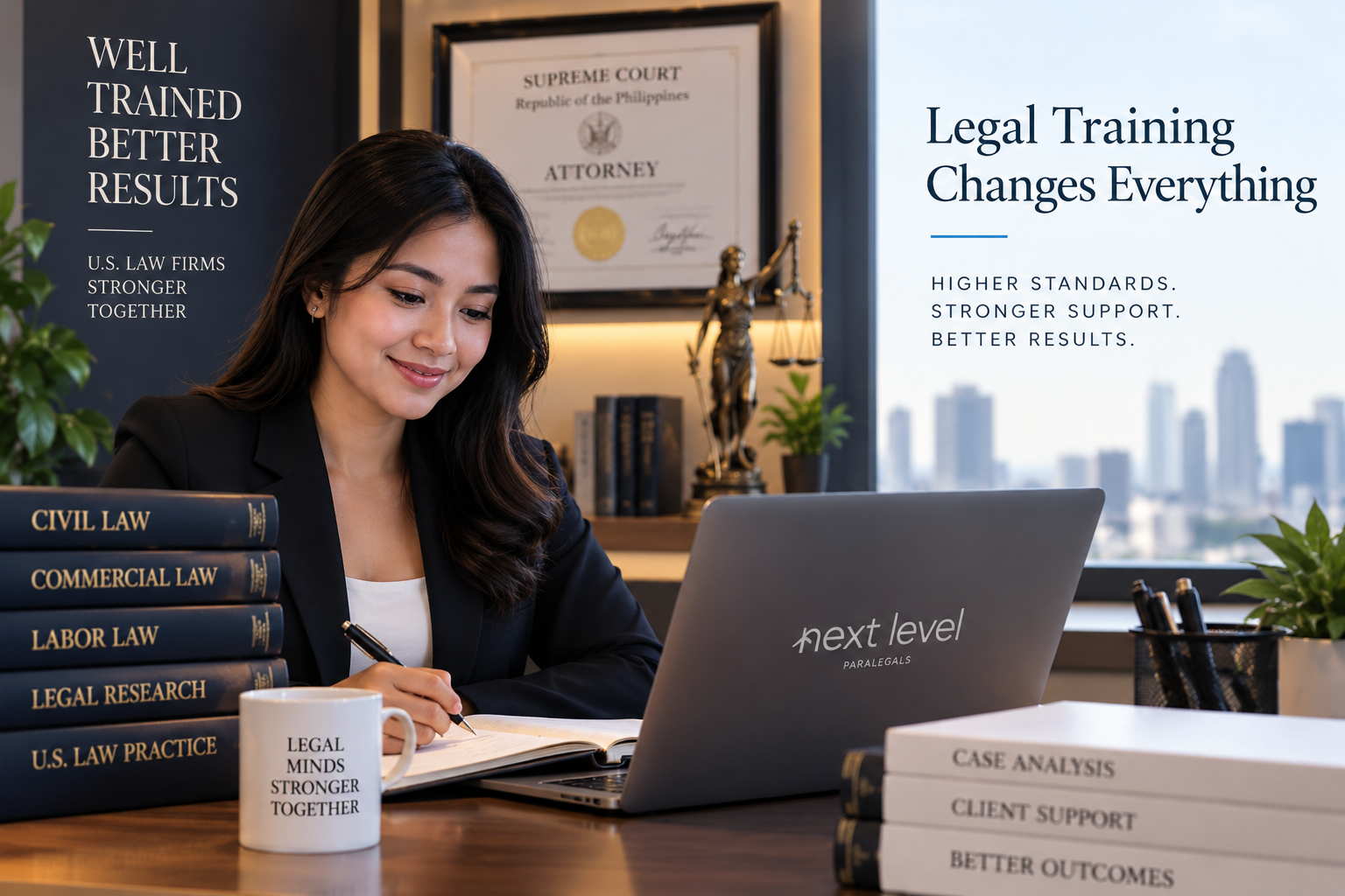 Bar-passed Philippine attorney receiving legal training while working remotely for a U.S. law firm.