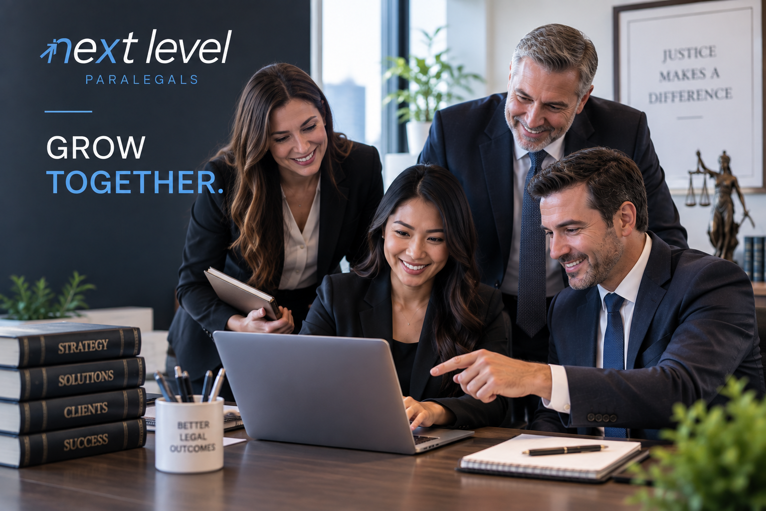 Philippine paralegal collaborating with U.S. law firm attorneys, representing a dedicated legal professional who grows with the firm and becomes a long-term member of the team.